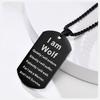 Double Sided Wolf Necklace for Men, Gothic Black Stainless Steel Dog Tag Pendant, Wild Military Tough Man Punk Rock Jewelry