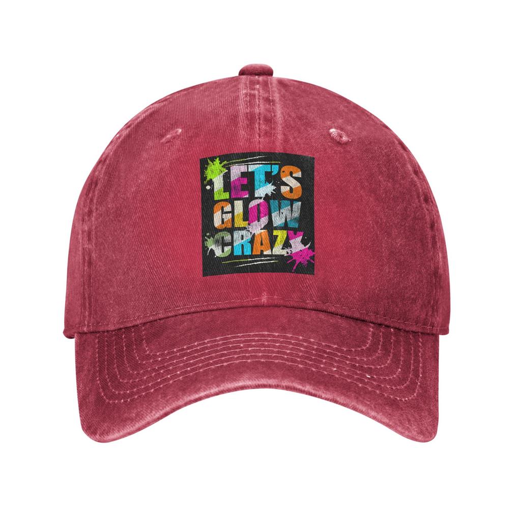 Let's Glow Crazy Neon Party Light Rave Washed Denim Cap Casual Baseball Caps Adjustable Hat Summer Unisex Baseball Hats