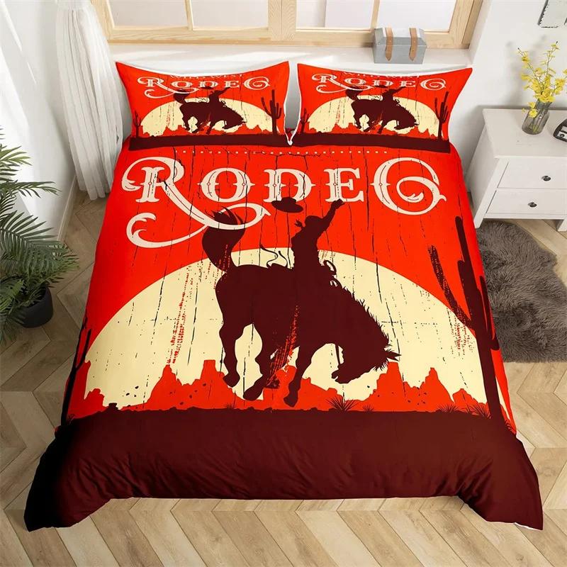 Western Cowboy Duvet Cover Set Single King Wild West Themed Cowboy Bedding Set Microfiber Rodeo Cowboy Riding Horse Quilt Cover