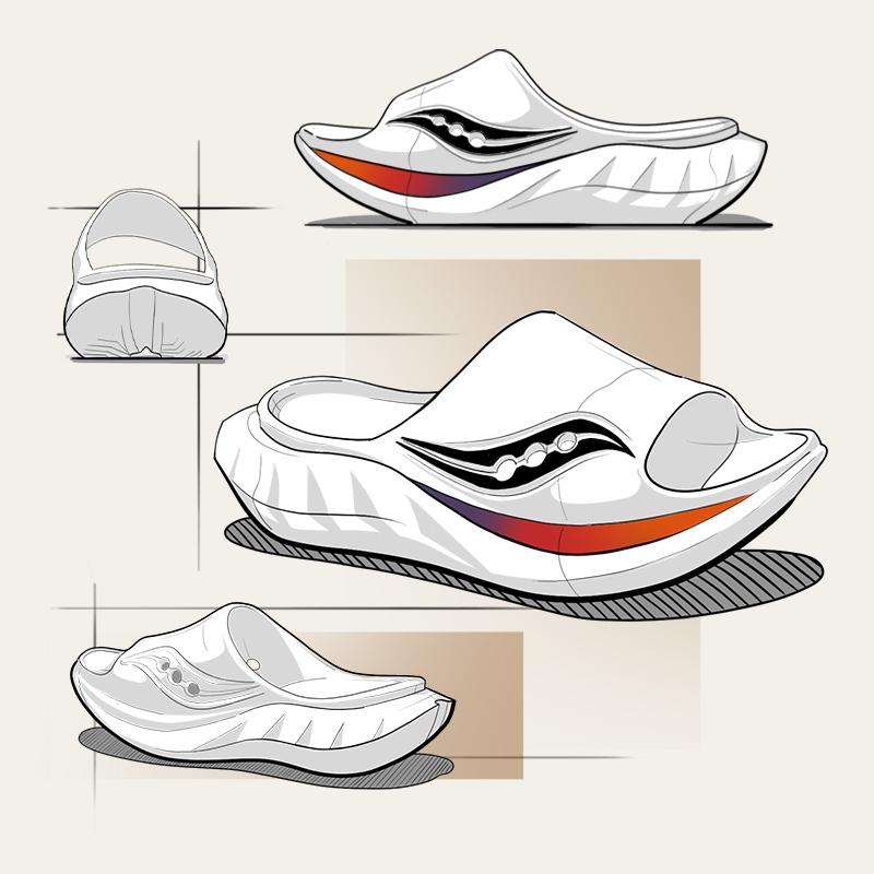 SAUCONY Cradle 2 Casual Wszechstronne EVA Puste Antypoślizgowe Klapki Unisex Sandały Białe Pomarańczowe Czarne S28903-2
