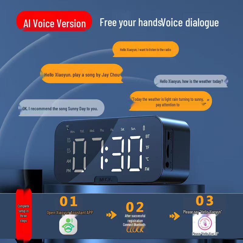 Multifunctional Bluetooth Speaker Clock: AI Alarm, Wireless Subwoofer