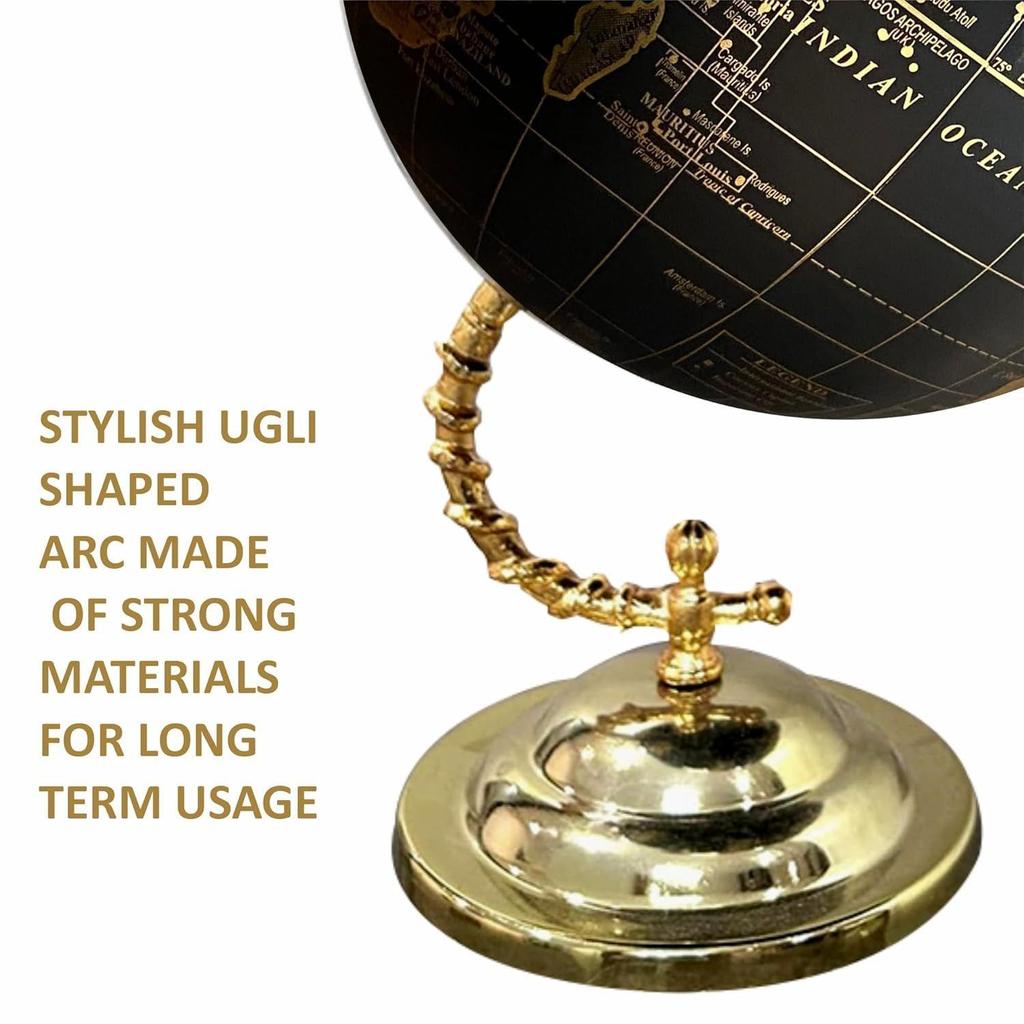 World Map Globe with Stylish Gold Stand for Home,Living,Bedroom & Hall Décor Office Table, Gift Item, Kids Room, Educational Tool,Showpiece