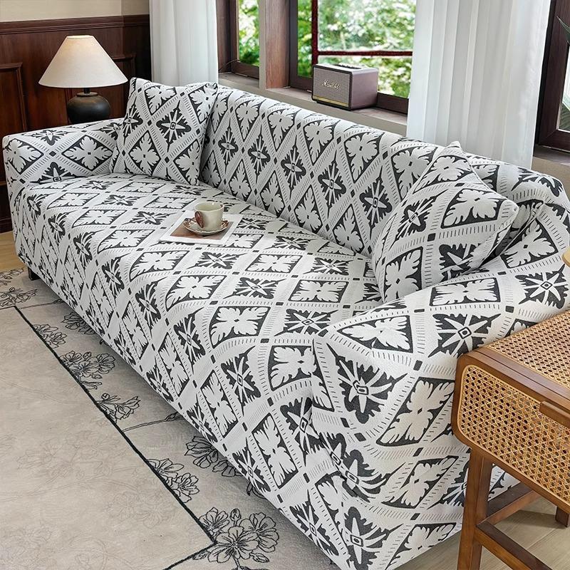 Mid Century Style New Four Season Universal Elastic Sofa Cover All Inclusive One Line Anti Cat Scratch Straight Sofa Upholstery