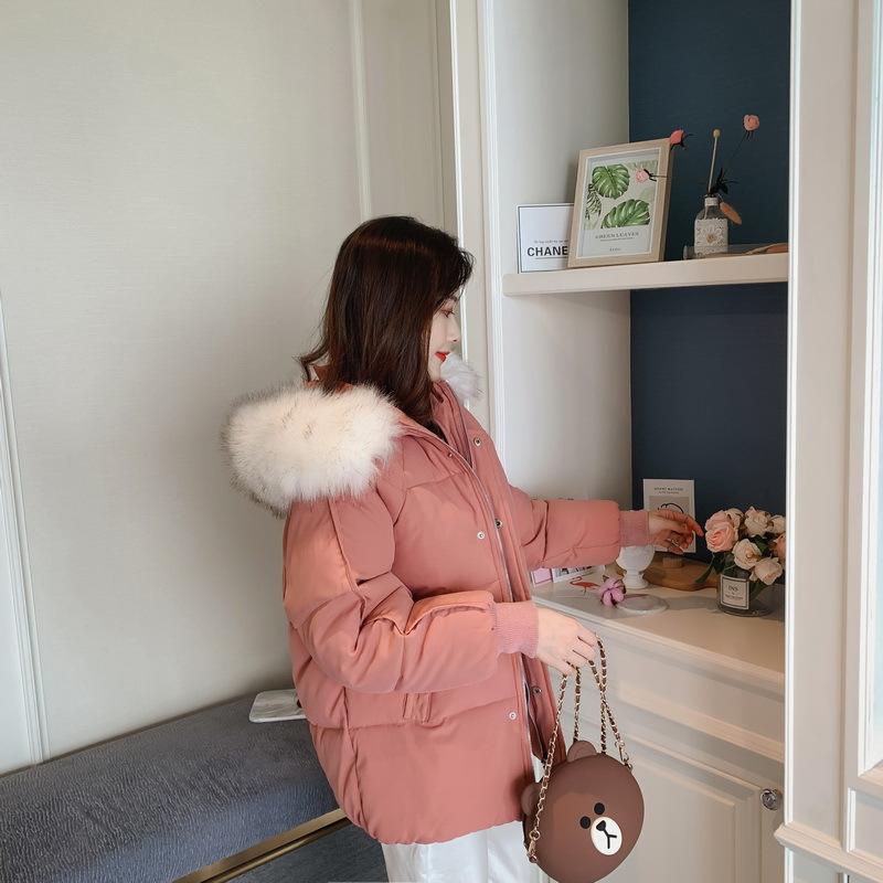 

2022 Новое женское пальто с большим меховым воротником, свободная одежда из хлеба, утолщенное пальто, короткое хлопковое пальто, женское пуховое хлопковое пальто XL коричневый