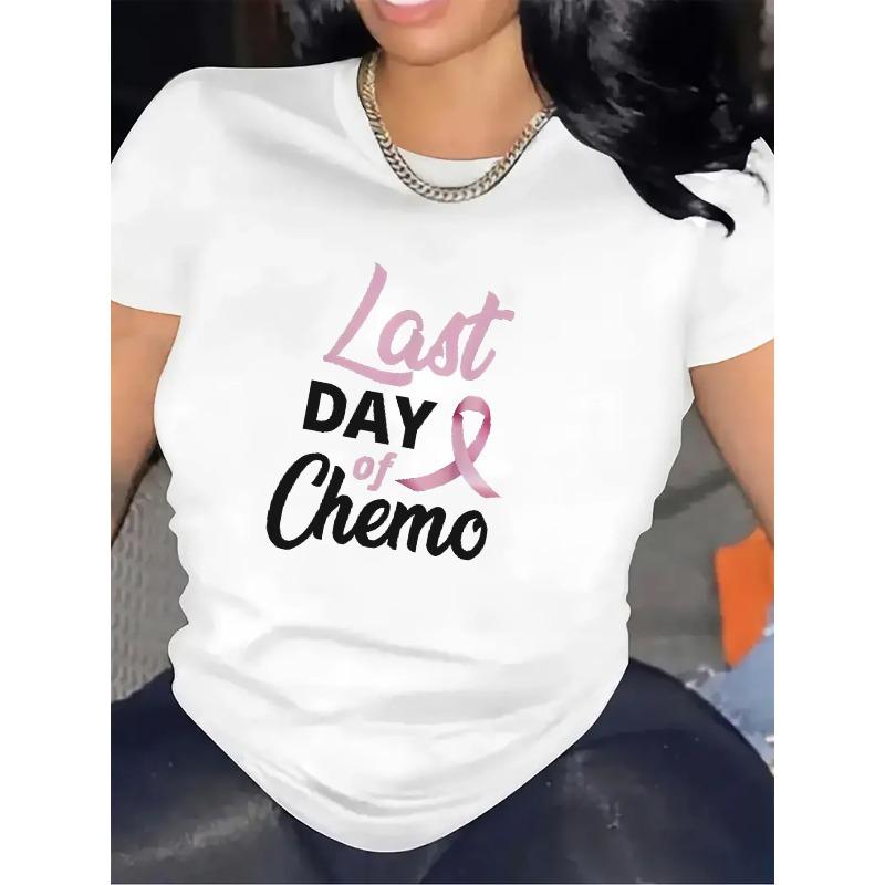 

Short Sleeve T-Shirt for Last Day of Chemo | Fabric, Lightweight and Durable, Pink Ribbon Design, Comfortable Fit for Women S белый