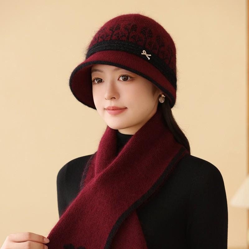 Rabbit Hair Knitted Hat Women'S Autumn And Winter Velvet Warm Basin Hat In The Elderly Cold Bucket Hat Big Head Circumference Shows Small Face