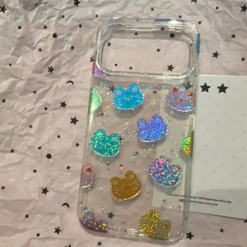 Glitter Colorful Cat Head Wristband Hard Case for iPhone 17/16 15/14 Pro Max Fun New Design iPhone 15