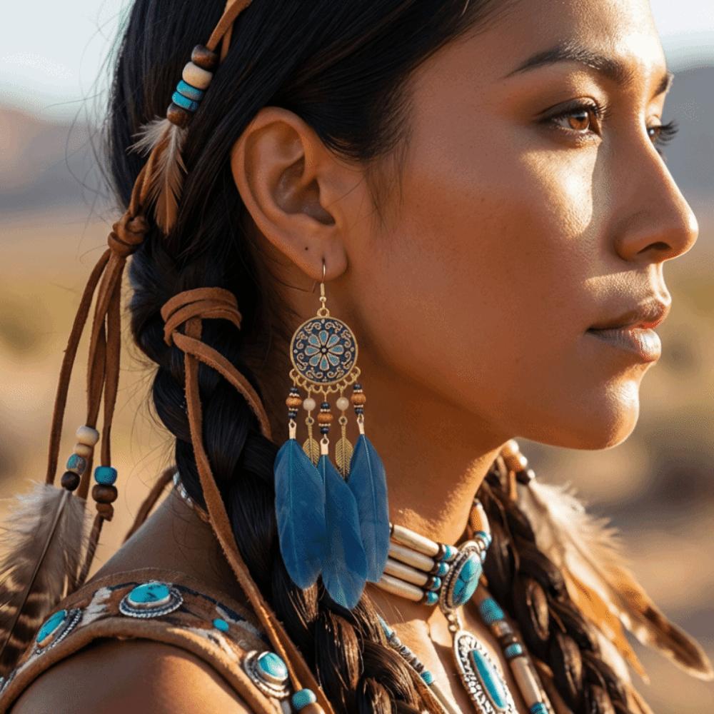 Boho Feather Earrings Ethnic Leaf Shape Long Dangle Tassel Earring Jewelry Accessories Dream Catcher Women Drop Earrings Wedding