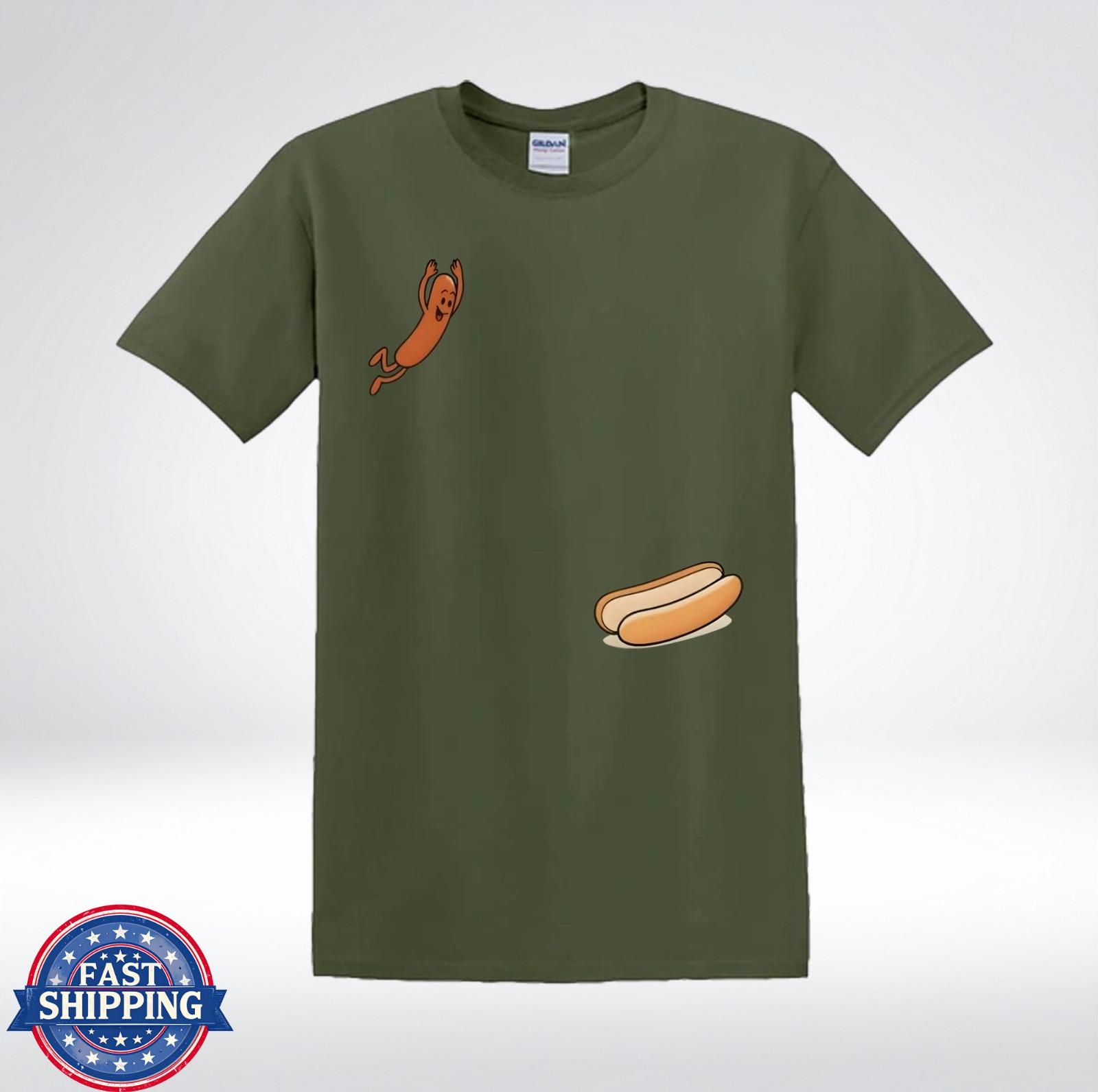 Funny Jumping Hot Dog Cartoon Minimal Graphic T-Shirt XXXL