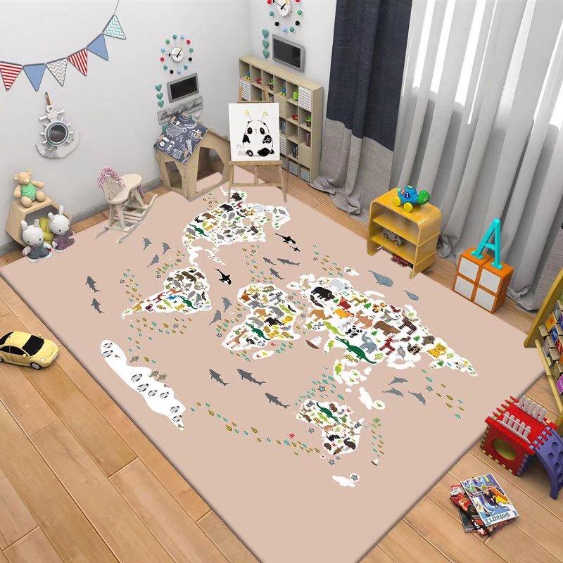Children's Navigation Map Pattern Carpet Baby Game Crawling Rugs for Living Room Children's Room Decorative Anti Slip Floor Mats