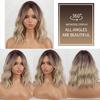 MISS WIG Brown Ombre Blonde Synthetic Fiber Wig with Natural Bangs Women Ash Blonde Shoulder Length Wavy Wig for Women