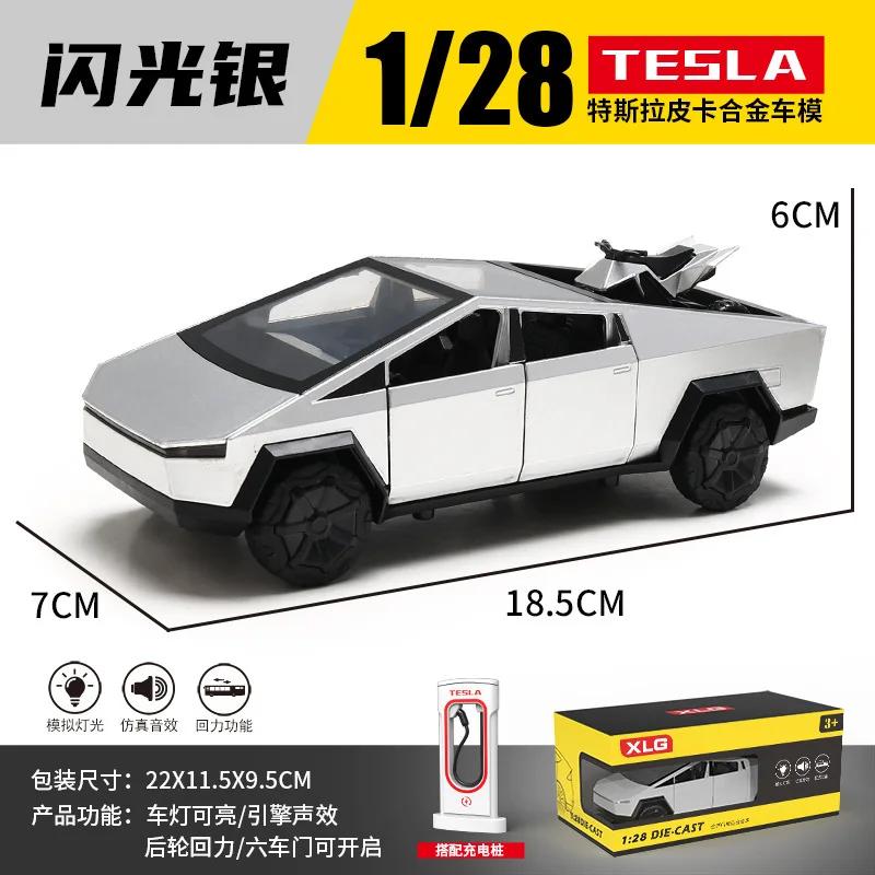 

1:28 Tesla Cybertruck Pickup Alloy Car Model Diecasts Off-road Vehicles Truck Car Model Sound Light Kids Toys Gift