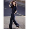 Linen Blend Casual Shirt & Wide-Leg Pants Set