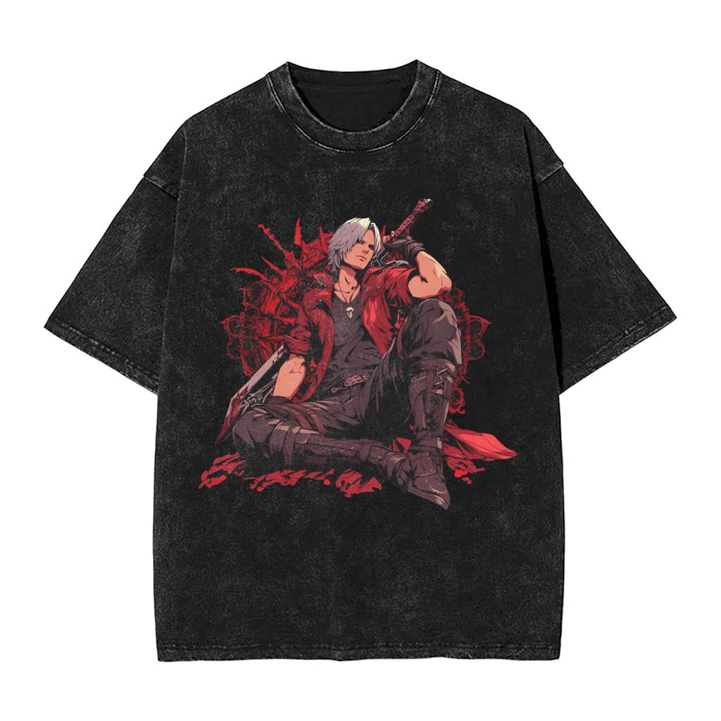 Devil May Cry Dante Manga Washed TShirt DMC Graphic Print TShirts for Men Women Clothing Cotton Oversized Short Sleeve Tees