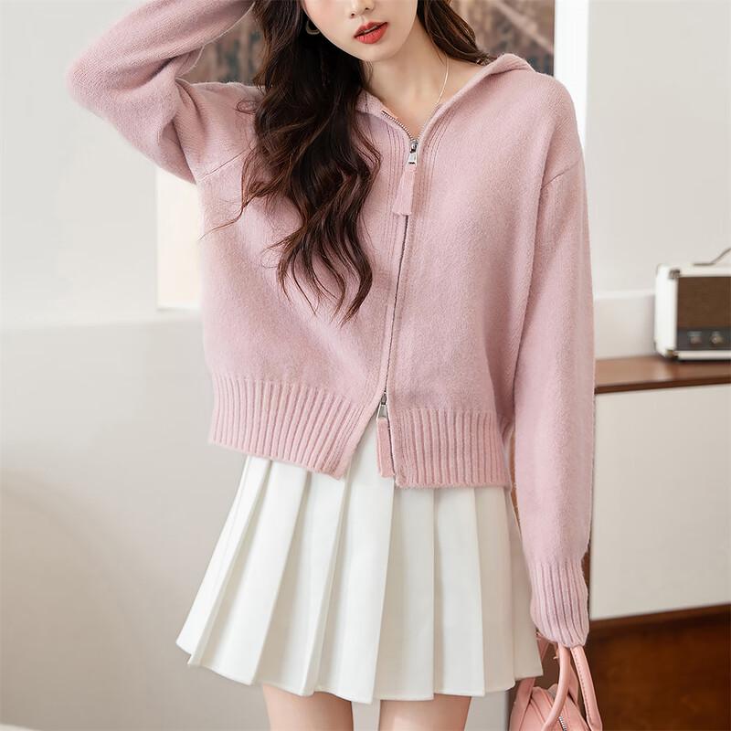 TonLion 2025 Fall/Winter Women's Full-Zip Hooded Cardigan