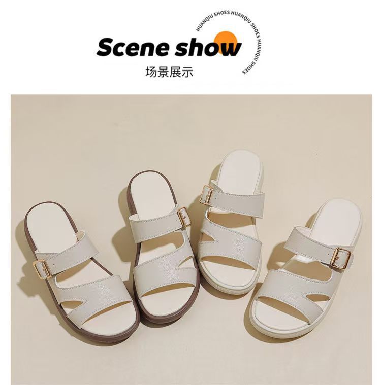 2025 summer new slippers women's summer outer wear wedge heel mother shoes platform comfortable women's shoes soft leather soft sole sandals women