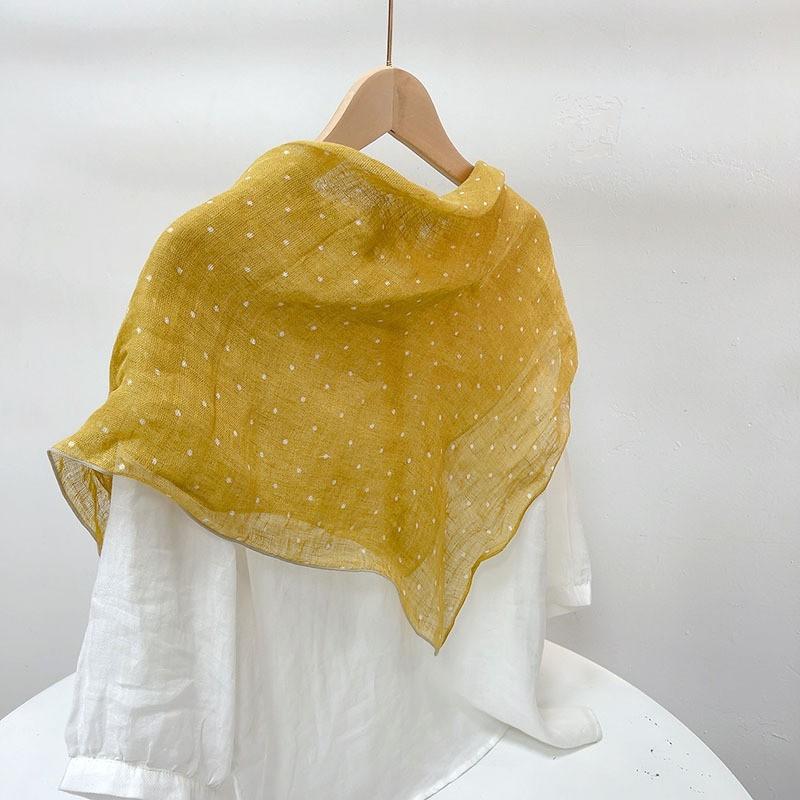 Literary And Elegant Yarn-Dyed Linen Plaid 70Cm Small Square Scarf, Neck Protection Japanese Simple And Versatile Small Scarf