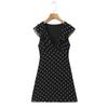 2026 Chic Polka Dot Ruffle Chiffon V-Neck Mini Dress