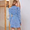 New Retro Waist-Cinching Slim Long-Sleeve Denim Dress for Women