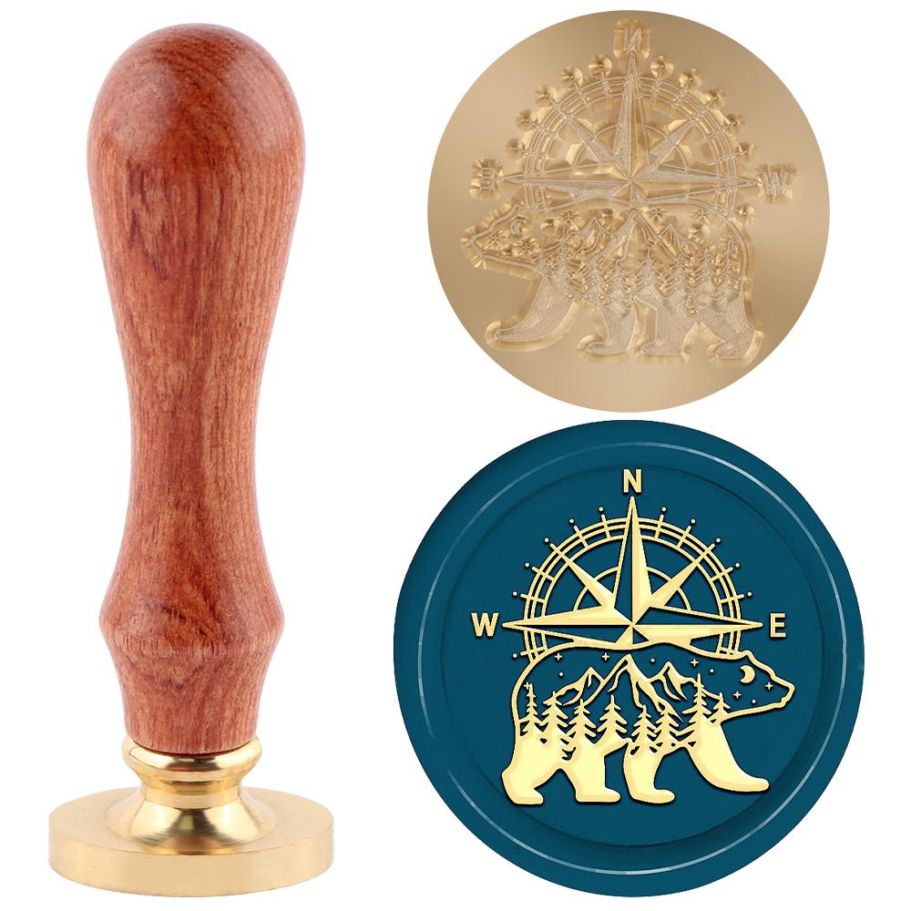 2pcs/set Animals Wax Seal Stamps With Handle, Bear, Mandala Elephant, Dog and Cat On the Moon Pattern Brass Wax Stamps For Decor