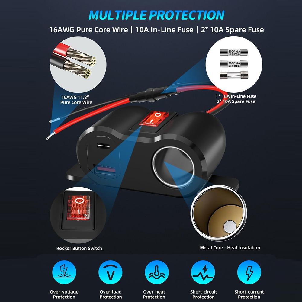 Car Charger Usb Cigarette Lighter Pd Qc3.0 Dual 2.1A Voltage Display Rv Boat Car Apple Huawei Xiaomi Mobile Phone Fast Charger