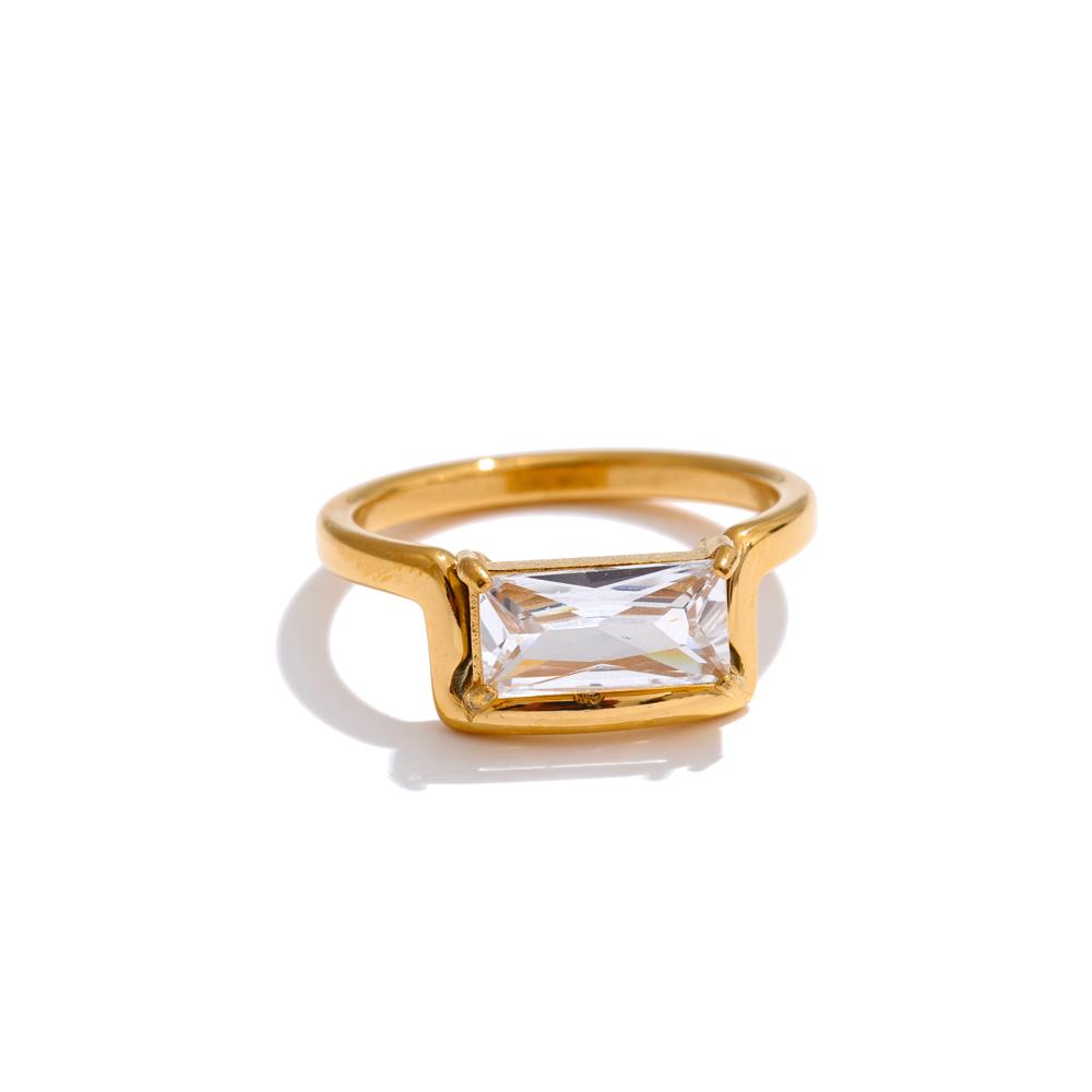

Yhpup Delicate AAA Shiny Cubic Zirconia Rectangle Golden Ring Water Resistant Stainless Steel Premium Jewelry Party Gift 6