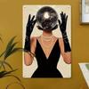 Vintage Retro Metallposter Disco Girl Tanzt Discokugel Wandkunst Heimdekoration