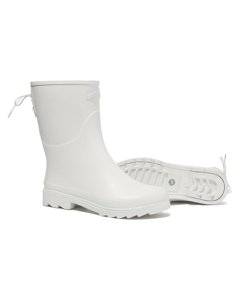 Covernat Woman Clover Heart Back Lace-Up Rain Boots Mid-Length Ivory