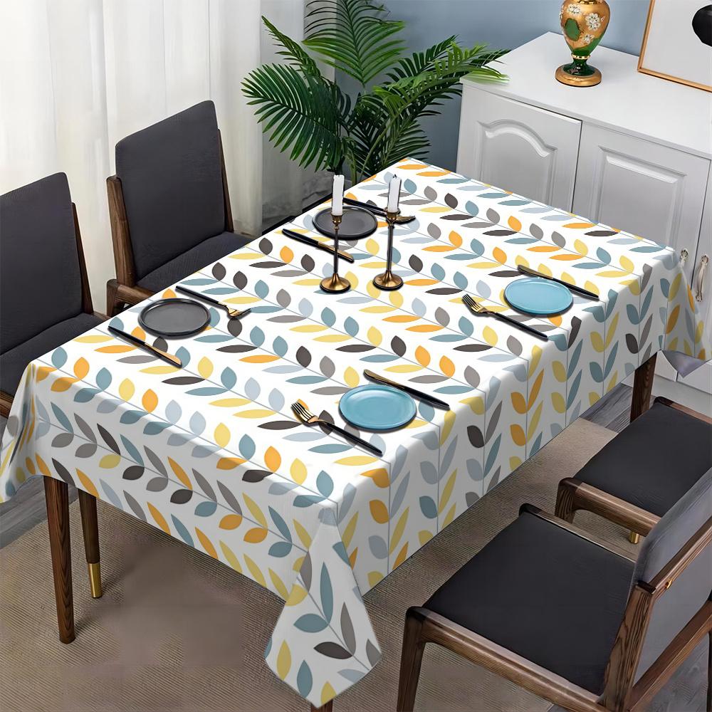 1pc White, Blue, Yellow, and Grey Leaf Pattern Tablecloth for Home Decor, Outdoor Activities, Picnics, Garden Decoration, Suitable for Any Table Shape