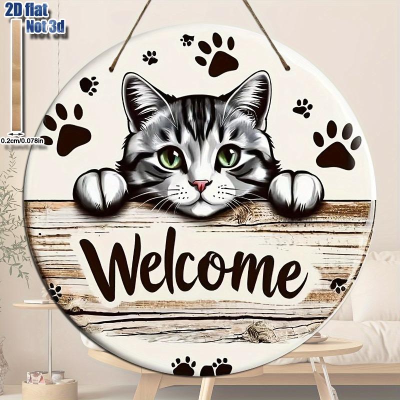 2D Flat Wooden Welcome Sign, A Minimalist Cat-Themed Home Decor Hanging Ornament, Nurseries, Vintage Home Decor Wall for Bar Kitchen