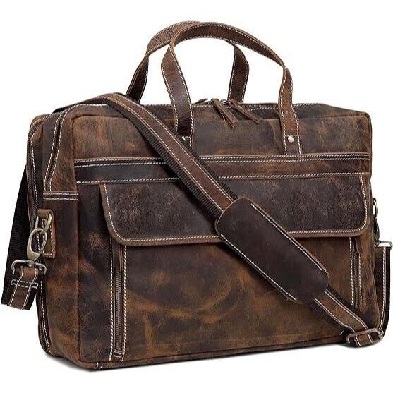

Винтажный мужской кожаный портфель для ноутбука 17 дюймов, дорожная сумка через плечо, сумка-портфель 17 x 12 x 5 in коричневый