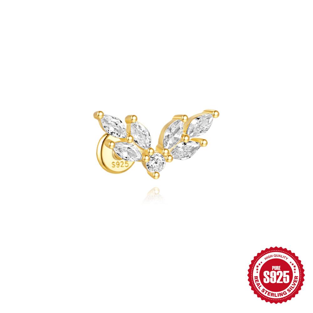 Décoration Trémelle S925 Boucles d'oreilles à tige piercing à fond plat en argent sterling simple tempérament pour femmes avec petits zircons Boucles d'oreilles tempérament pendant