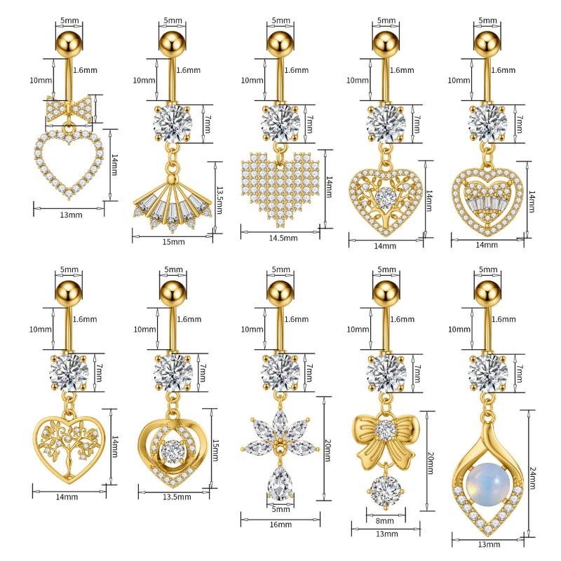 Heart Bow Pendant Belly Button Ring For Women Girls Body Piercing Stainless Steel Navel Ring Beach Jewelry
