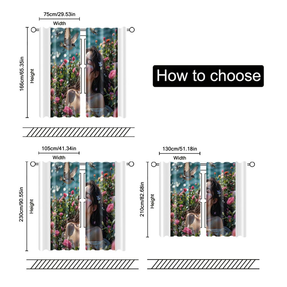 Filtering Curtains Excluding Rods Non Movable Without Batteries Floral Woman Use Bedrooms Living Rooms Set Of 2 Made Polyester Area Decor