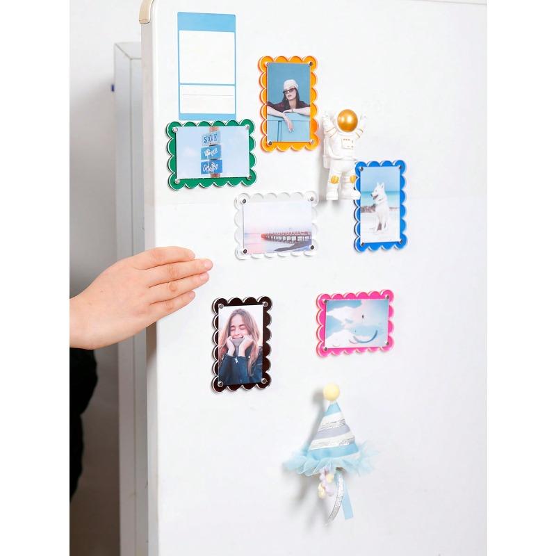 Acrylic 3-Inch Refrigerator Magnets, Colorful Transparent Mini 3-Inch Magnetic Photo Frames, Creative Lightweight Floral Design Refrigerator Magnets