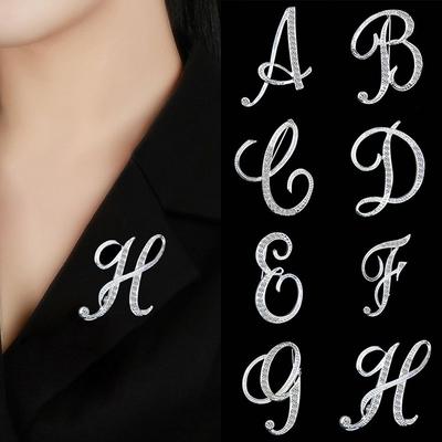 Creative Gifts Initial Lapel Pin Rhinestone Clip Crystal Letter Brooch 26 English Letters