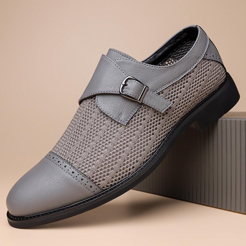 Fashion Luxury Designer Fashion New Men's Pointed Air Mesh Breathable Shoes Male Formal Wedding Prom Dress Monk Strap Loafers Homecoming