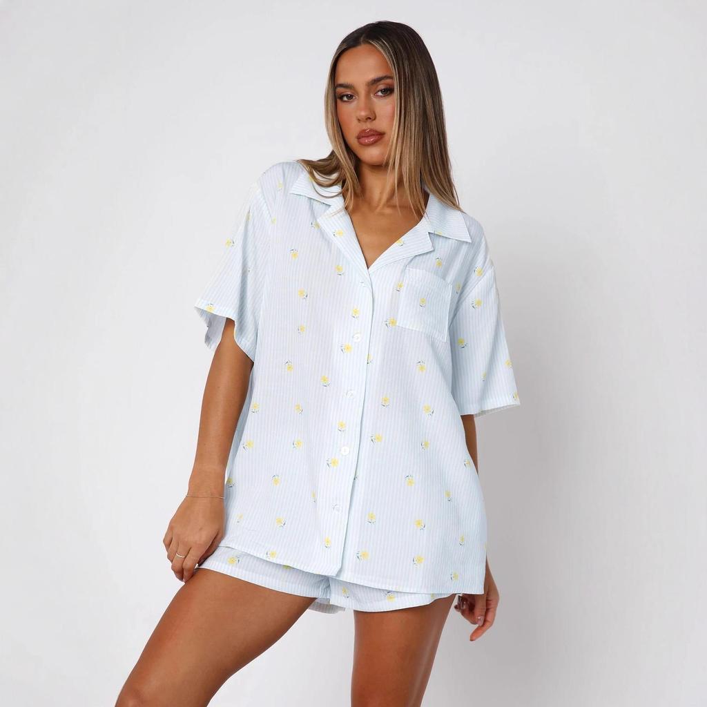 2026 Trendy Women's Personalized Print Casual Loose Shirt & Shorts Set
