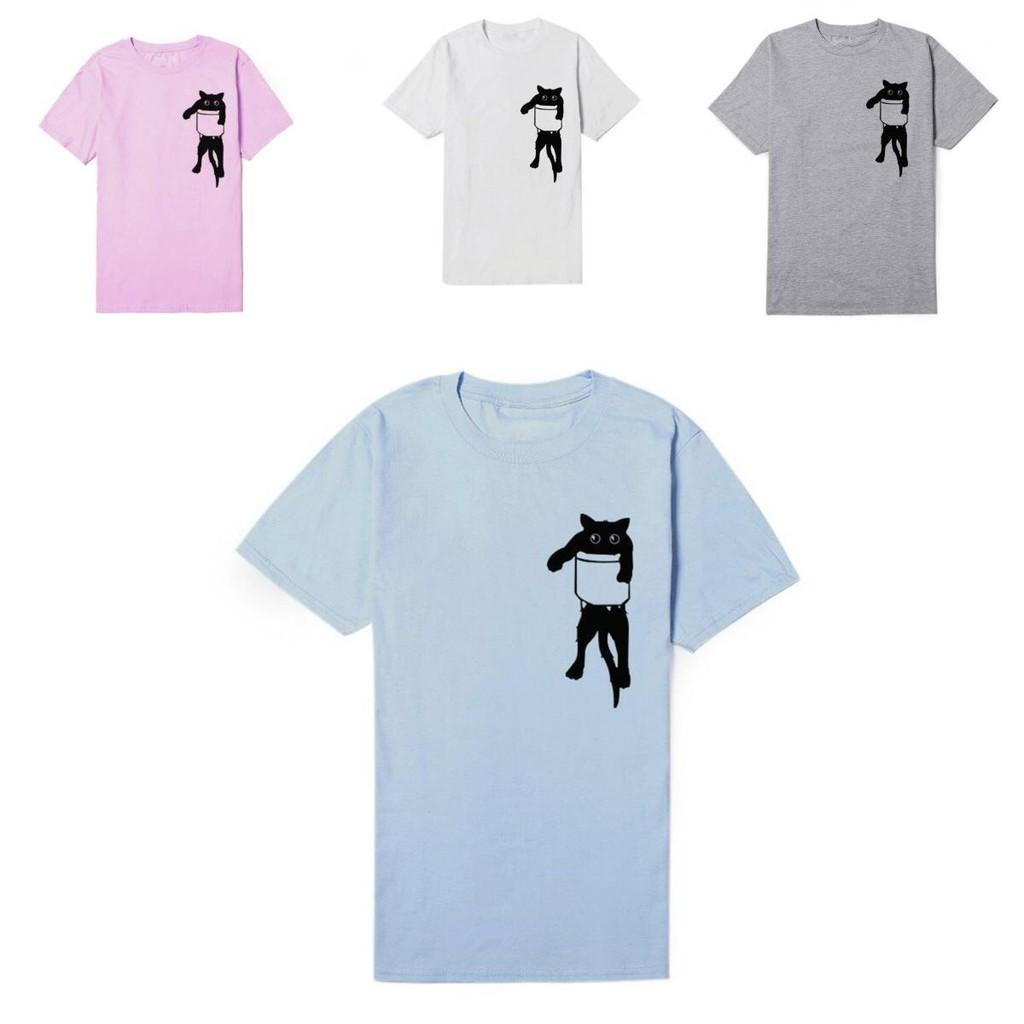 Stylish Women Solid Simple Cat T-shirt Loose Short Sleeve Casual Top Pullover