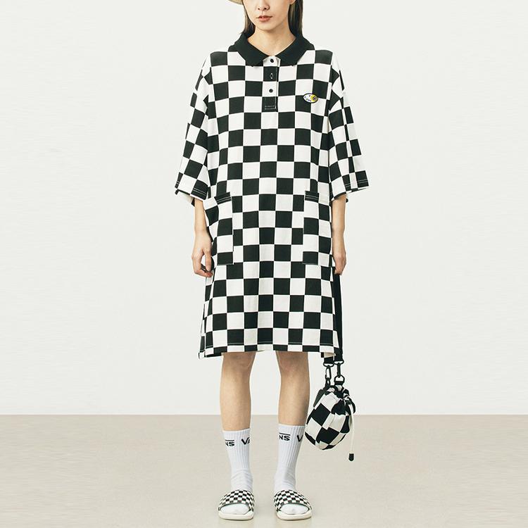 Vans Black And White Checkerboard Polo Style Three Quarter Sleeve Dress Women Dresses VN0A5F22P2T