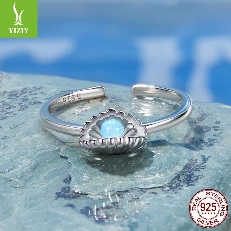 925 Sterling Silver Symphony Shell Open Ring Fashion Ocean Wind Ring Women'S Niche Premium Light Luxury