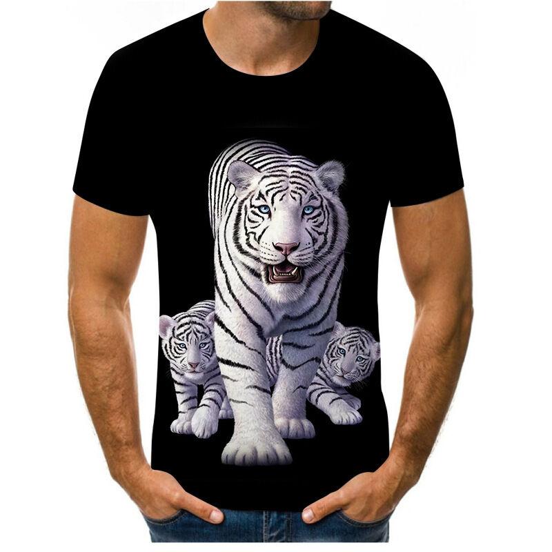 Summer New Style 3D Digital Print round Neck Short Sleeve T-Shirt Lion Tiger Pattern Men's Casual Top Quality Polyester V-Neck