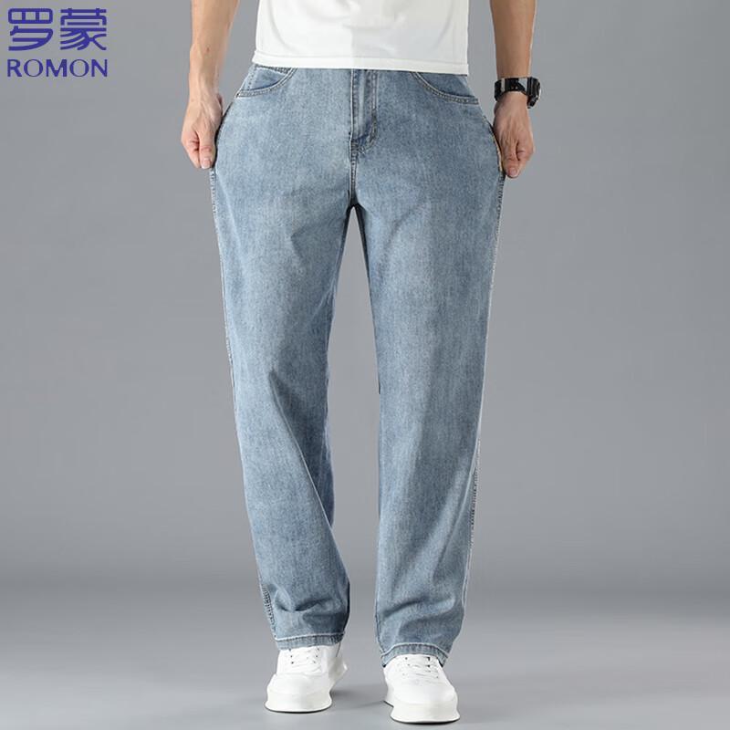 ROMON Men's Relaxed Fit Straight Leg Business Casual Stretch Jeans