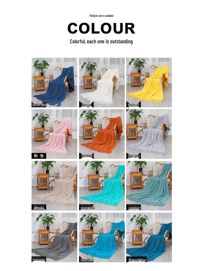 Nordic Retro Yellow Argyle Knit Blanket - Bed Runner, Sofa Throw, End Scarf Cover