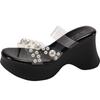 Black High-end Thick-bottomed Wedge One-word Slippers for Women's Summer Wear 2025 New Models with Skirts To Increase the Height of French Sandals