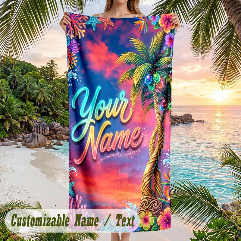 Decorative Artwork Theme Beach Towel Personalized Custom Name & Text Soft Quick Dry Beach Towel for Swimming Travel