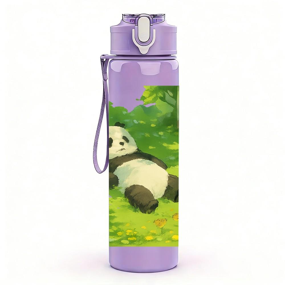1PC Panda Green Forest Scene 750ml Color Plastic Sports Water Bottle Leakproof Flip Straw Lid For Sports Office Home Use