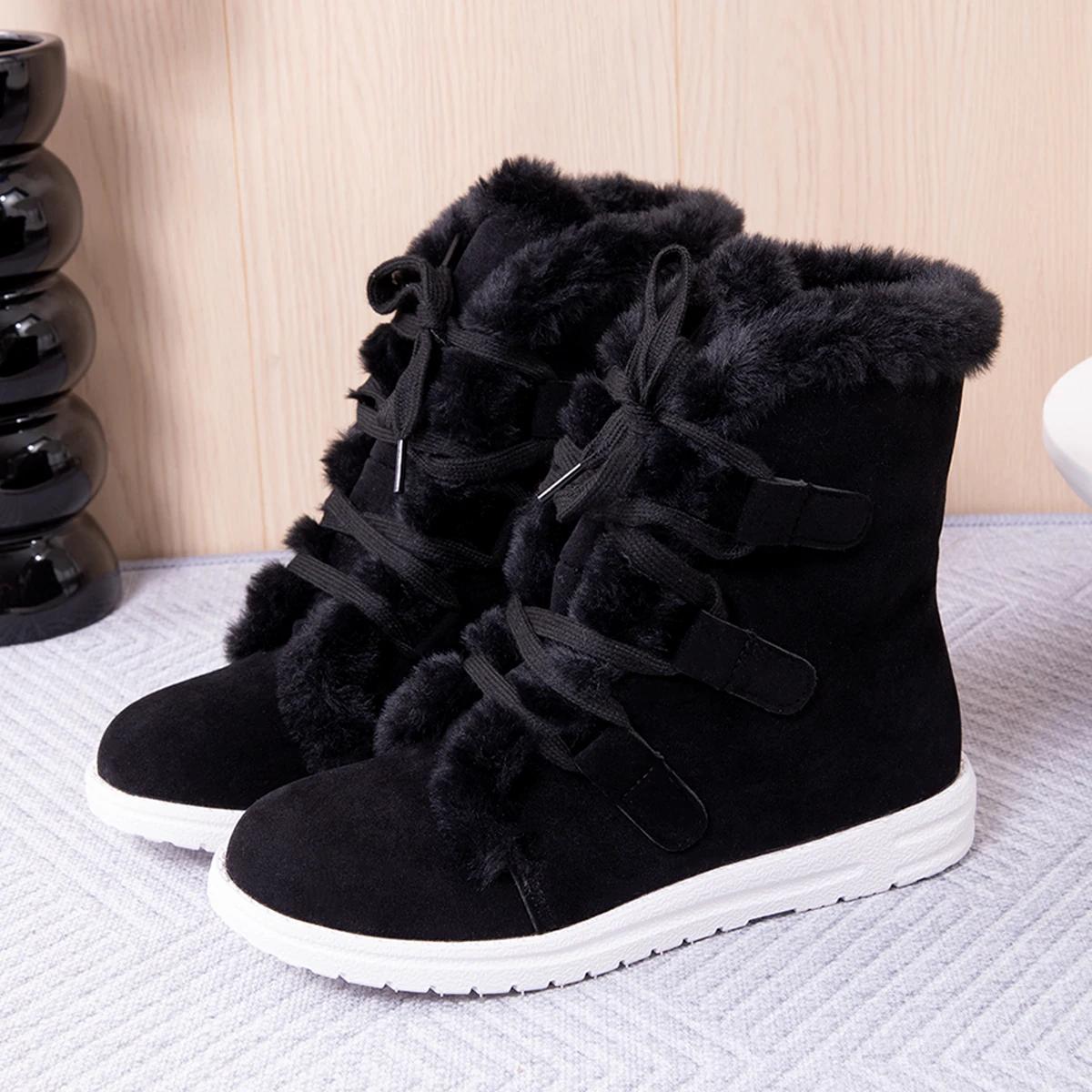 

Модные женские зимние уличные противоскользящие теплые сноубутсы женские теплые шерстяные ботильоны модная удобная обувь больших размеров повседневные женские ботинки 43 чёрный