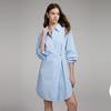 ELLE Irregular Pleated Striped Polo Neck Mid-Length Long Sleeve Dress Women dress Blue EL40030