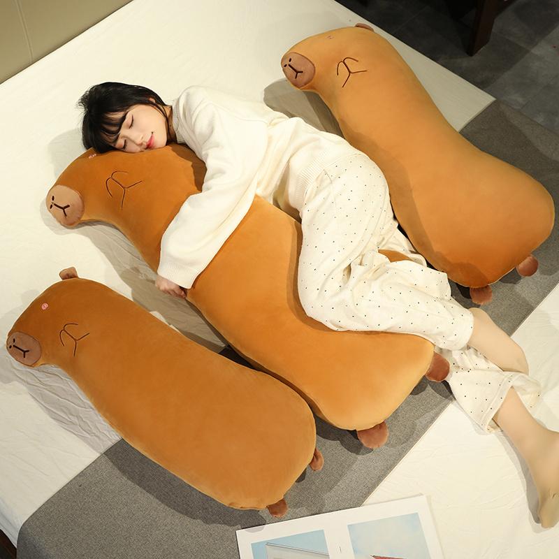 Kawaii Cartoon Capybara Plush Toy Long Pillow Creative Stuffed Hugging Body Pillow Rectangle Cushion Home Decor Gifts for Friend